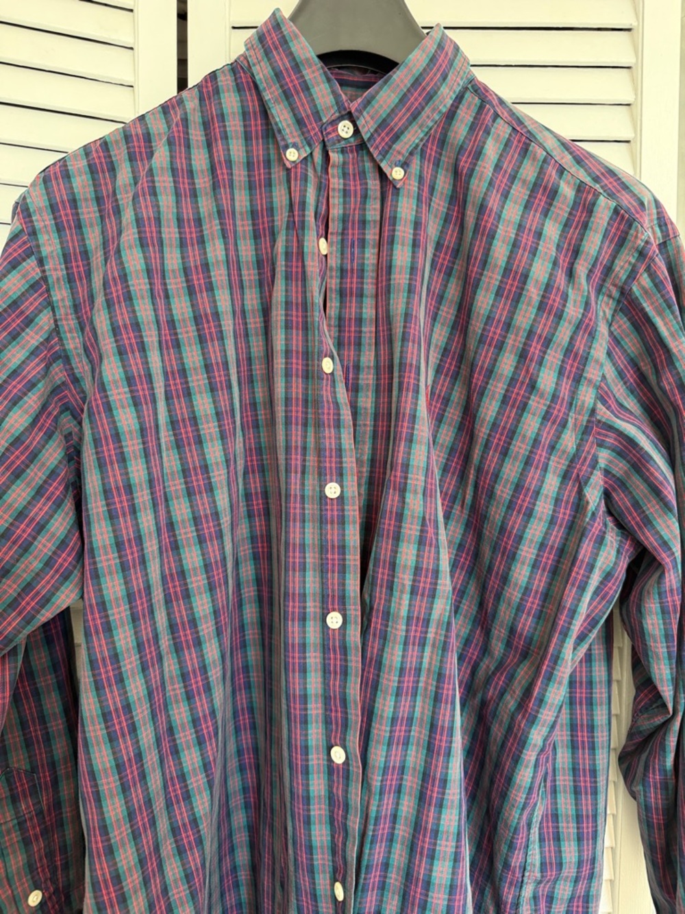 Men's Plaid Button-Down Shirt in Teal & Pink